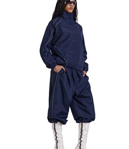 Ensemble unisexe 2 pièces pour l'extérieur : Blouson coupe-vent et pantalon de jogging en toile respirante, avec veste matelassée d'hiver au crochet - Product Image 3