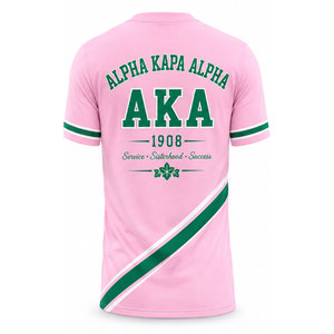 Camisetas Alpha AKA, Camiseta Rosa de Manga Corta con Ribete Verde y Diseño de Escudo, Ropa Casual para Hombre - Product Image 3