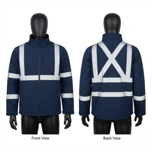 เสื้อแจ็คเก็ตทำงานผ้าแคนวาสกันน้ำ 220 กรัม สีกรมท่า แผงสะท้อนแสง มีฮู้ด แบบกลับด้านได้ เป็นมิตรกับสิ่งแวดล้อม ป้องกันแบคทีเรีย ผลิตตามแบบ OEM - Product Image 1