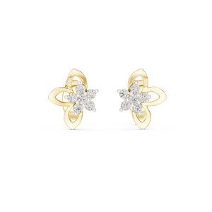 ชุดต่างหูเพชรเพาะเลี้ยงทรงกลีบดอกไม้ ประดับบนทองคำ 18K สีเหลือง สำหรับผู้หญิง เหมาะสำหรับงานหมั้น งานแต่งงาน งานเลี้ยงวันวาเลนไทน์ ของขวัญ และสวมใส่ในชีวิตประจำวัน - Product Image 1