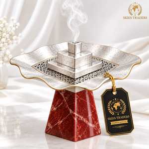 Brûleur à Bakhoor en acier inoxydable avec base en marbre brun, porte-encens pour Oud du Moyen-Orient et d'Arabie - Product Image 4