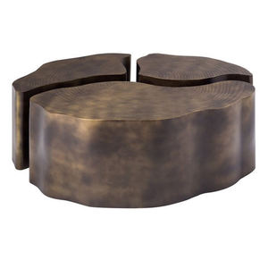 Table basse en bois au design moderne pour la maison, le salon, les villas, décoration, avec structure en métal et anneau doré. - Product Image 4