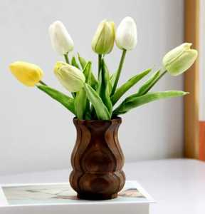 Vintage Style Turned Wood Flower <b>Vase</b> Elegant Pedestal Base Wooden Decorative Jar for Dining Table Centerpiece Home Decor - Product Image 3