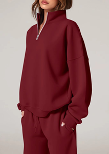 Conjunto informal de dos piezas para mujer, sudadera con media cremallera, pantalones de pierna recta, ropa deportiva transpirable y holgada para otoño - Product Image 4