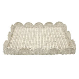 Beautiful White Rattan Tray Rectangular Woven Wave Border <b>For</b> <b>Dining</b> <b>Table</b> Serving Breakfast Organizer Wholesale - Product Image 3
