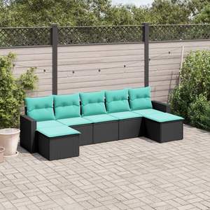 Ensemble de canapés de jardin en rotin noir avec coussins, 6 places, mobilier d'extérieur, design contemporain - Product Image 1