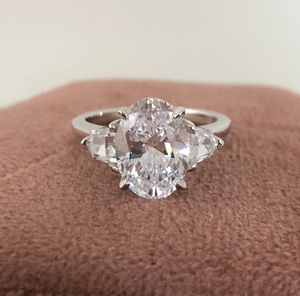 Oval Cut Moissanite <b>Ring</b> With Side Half <b>Moon</b> Round Cut <b>Stones</b> White Gold Engagement <b>Ring</b> 10K Solid Gold <b>Ring</b> Gift For Women - Product Image 1