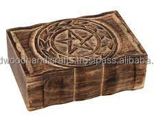 Boîtes en bois sculptées décoratives Home Office Verrouillage Stockage en bois Couvercle à charnière Souvenir Boîte en bois sculptée - Product Image 3