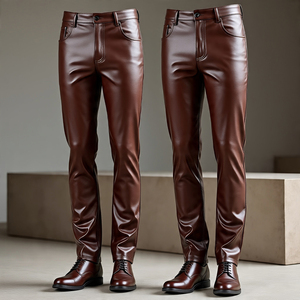 ARZINEN INDUSTRY Pantalon Moto Homme en Cuir Marron Doublé Polaire Hiver Coupe Droite avec Fermeture Éclair et Boutons Taille Mi-Haute - Product Image 3
