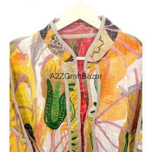 Vintage Indian <b>Kantha</b> Handmade Quilted 100% Cotton <b>Jacket</b> for Women-Eco-Friendly Breathable Winter Ready From Rajasthan - Product Image 2