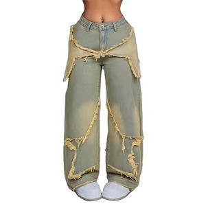 Mid Waist Wide Leg Loose Fit Solid Woven Denim Pants for Women Winter Snow Wash Silk Screen Printed Quick Dry Casual Comfortable - Product Image 3