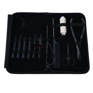 Juego de herramientas todo en uno para extensiones de cabello negro: alicates, enhebrador de cabello, peine de cola, agujas curvas, enhebrador de pelucas, mini tijeras, clip de estilizado - Product Image 1