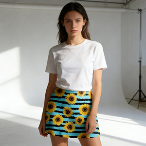Hot sale on Temu | Ladies Sunflower Pattern <b>Mini</b> <b>Skirt</b> Blue <b>Black</b> Striped Flared Skater <b>Skirt</b> Streetwear Party Wear - Product Image 3