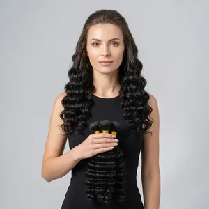 Remy Bulk Natural <b>Black</b> Deep Curly Virgin Human <b>Hair</b> Weave Bundles <b>Extensions</b> with Silk Base HD Customizable Color - Product Image 6