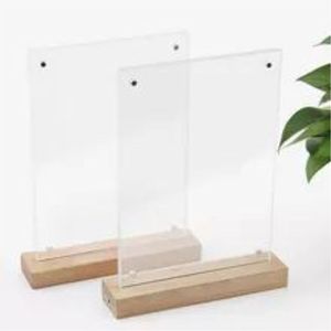 Modern T-Shape Transparent Acrylic Picture <b>Frame</b> Wood Base Table Top Photo Display Holder for Wedding Decor Acrylic Photo <b>Frame</b> - Product Image 2