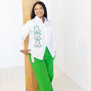 The PerfeKt Pink and <b>Green</b> Button Down Shirt for Women Classic Collared Long Sleeve Casual Fashion <b>Blouse</b> Custom Embroidery - Product Image 1