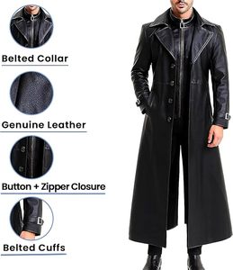 Manteau d'hiver pour homme, chaud et respirant, en laine avec fermeture en peau de mouton, long manteau classique décontracté, long manteau de style Duster - Product Image 5
