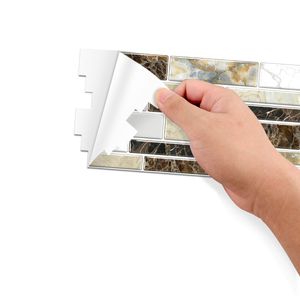 Classico 12 pezzi di piastrelle imitazione ceramica marrone scuro Stick impermeabile a prova di olio in PVC marmo adesivo facile decorativo - Product Image 4