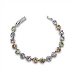 Colorful Geometric Oval Cut Moissanite Tennis <b>Bracelet</b> Rhodium Plated S925 Chain Link Jewelry for Party Wedding - Product Image 4