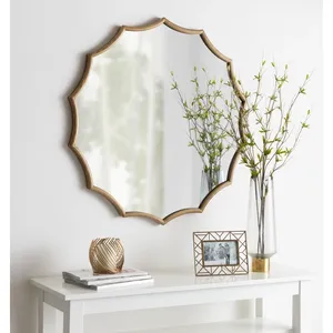 Espejo de Pared Irregular Chapado en Oro, Estilo Hollywood Glam, Decoración Artística para el Hogar, Espejo Redondo para Entrada, Sala de Estar, Dormitorio - Product Image 1