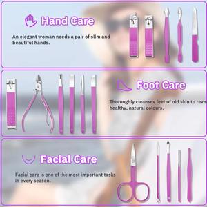 Kit de manucure et pédicure violet avec outils en acier inoxydable, accessoires portables pour adultes, idéal pour les voyages - Product Image 2