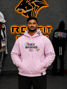 Sudadera con Capucha Extra Grande para Hombre, Color Rosa, Estilo Casual Urbano, para Otoño, con Estampado Floral y Logotipo Frontal - Product Image 1