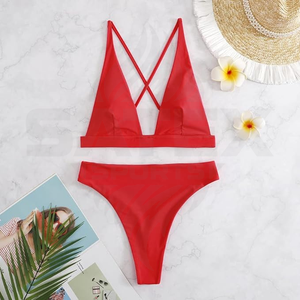 Maillot de bain deux pièces éco-responsable rose et blanc pour femme 2026, bikini string avec soutien-gorge push-up et cordon de serrage à l'avant - Product Image 6