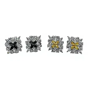 Boucles d'oreilles clous vintage plaquées argent pour femme, serties de diamants taille coussin avec halo de saphirs noirs, tendance pour mariage et soirée - Product Image 1