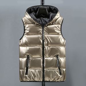 Veste d'hiver à capuche avec fermeture éclair rembourrée et épaisse, veste matelassée à bulles sans manches surdimensionnée pour hommes, vente en gros - Product Image 2