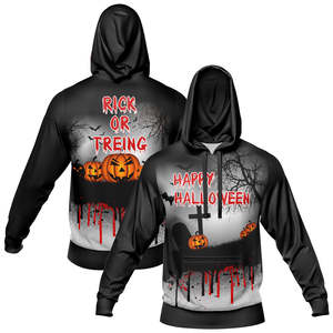 Unisex Custom 3D <b>Halloween</b> Design Sublimation 100% Polyester Streetwear Pullover Kangaroo Pocket Hooded Sweatshirt - Product Image 1