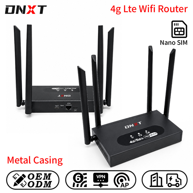 DNXT 4g Router LTE Cat4 2.4GHz Wifi 6 Router Metal Casing 4g Lte Router Fold Antenna VPN 4g Router with Sim Card Slot Work Use