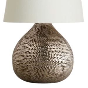 Hammered Antique Copper Metal Table <b>Lamp</b> With Oyster Linen <b>Shade</b> Classic Textured Bedside Desk Light Home Lighting Fixture - Product Image 5