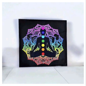 <b>High</b> Grade 3D Sacred Geometry Sticker Natural Black Obsidian Coasters Top Selling <b>Healing</b> Crystal Agate Plate Wholesale Gemstone - Product Image 1