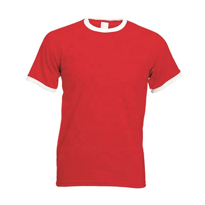 T-shirt à manches courtes noir pour homme avec bordure contrastée blanche Coupe classique Casual en coton tricoté Col rond Couleur unie - Product Image 4