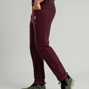 Pantalones de Algodón para Hombre, Corte Recto, Color Borgoña, con Logotipo en la Pierna Derecha, Cierre de Botón, Estilo Casual Otoñal, Peso Medio - Product Image 2