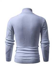 Pull en maille à col roulé pour homme, coupe ajustée, motif géométrique, pull chaud d'hiver, vêtements en maille décontractés à la mode pour homme - Product Image 2