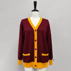 Women <b>Burgundy</b> Yellow V-Neck <b>Cardigan</b> Full Sleeve Casual Knitted Sweater Pockets Winter Wear 100% Acrylic Anti-Pilling Quick Dry - Product Image 1