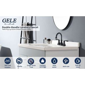 Rubinetto da Bagno in Bronzo Oliato da 4 Pollici con Scarico a Scomparsa e Tubi di Alimentazione, Miscelatore a 2 Maniglie per Lavabo - Product Image 4