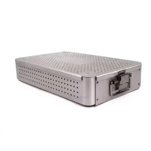 Compact Stainless Steel Sterilization Storage <b>Box</b> With Secure <b>Lock</b> And Perforated <b>Medical</b> Instrument Housing - Product Image 1