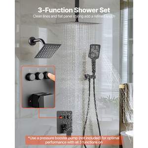 Sistema de ducha de lluvia para montaje en techo de 12 pulgadas Montaje en pared de 6 pulgadas Cabezal de lluvia doble de 3 funciones 4 1 Juegos de baño con rociador de mano - Product Image 2