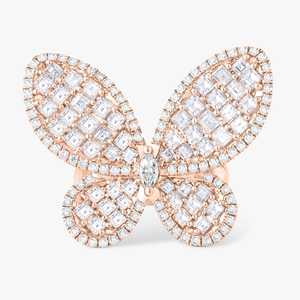 Anillo de cóctel personalizado con pavé de mariposa y diamantes multicolor cultivados en laboratorio, oro macizo de 14K y 18K, anillos de lujo únicos y llamativos al por mayor - Product Image 4