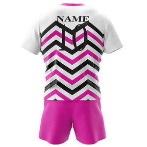 Custom Sublimated Sports T-Shirt with Pink <b>Black</b> Chevron Pattern and Name on Back for Adults Unisex Crew 100% Polyester V-neck - Product Image 3