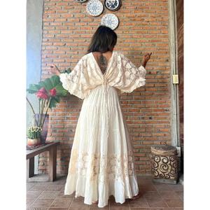 Boho Lace Trim Cotton <b>Maxi</b> Dress <b>Kaftan</b> for Ruffle Summer Quick Dry Floor-Length Casual Vintage Style Women's Dress - Product Image 2