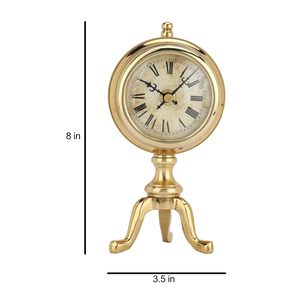 Horloge de bureau traditionnelle en laiton, design circulaire, finition dorée, support à trois pieds, mouvement à quartz silencieux, affichage à aiguilles, fonctionne sur piles - Product Image 5