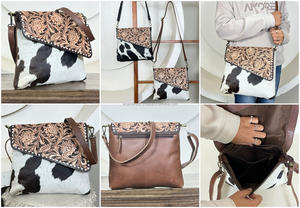 Bolsos de Mensajero de Cuero Vacuno Hechos a Mano para Mujer, Estilo Vintage con Solapa Floral, Bolso Bandolera, Novedad 2026, Venta al Por Mayor - Product Image 3