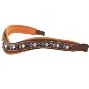 Wave Shape High Quality Tan Leather Horse Brow Band Soft Comfortable Tan Padding in All Sizes with <b>Large</b> Crystals and <b>Stones</b> - Product Image 4