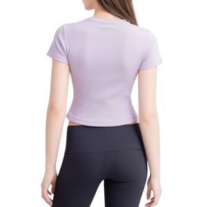 เสื้อครอปท็อปผ้าฝ้ายผู้หญิง คอกลม ทรงเข้ารูป ยืดหยุ่น ใส่สบาย เหมาะสำหรับออกกำลังกาย พิมพ์โลโก้ได้ตามต้องการ - Product Image 5