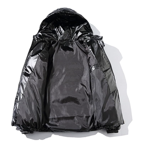 Windbreaker Quilted Padded Coat Bomber Street-wear <b>Puffer</b> <b>Jacket</b> Men Custom Metallic Hooded Puff Bubble <b>Jacket</b> Full Zip Down - Product Image 3