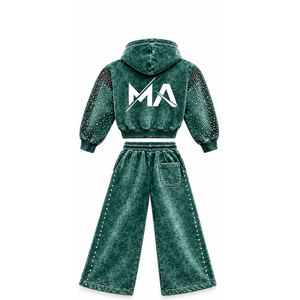 Ensemble de survêtement Mudassar à capuche avec fermeture éclair, longueur intégrale, strass, 450 GSM, 100% coton, vêtements décontractés pour adultes, style hiver - Product Image 4