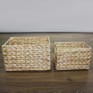 Natural Rustic Eco-Friendly Water Hyacinth <b>Rectangular</b> Nesting <b>Baskets</b> with Handles for Kitchen <b>Storage</b> - Product Image 3